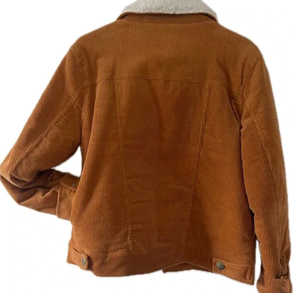 Burnt Orange Corduroy Fleece Lined Sherpa Mustard Button Jacket Forever 21 Sz S - Picture 4 of 5
